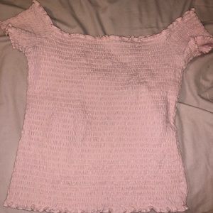 Baby Pink Ribbed Off-the-Shoulder Top